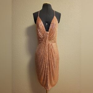 NWT Liv Foster Rosy Peach Draped Beaded Sequin Mini Dress Size 8
